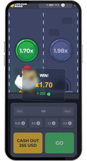 Chicken Road gevinstskjerm med x1,70