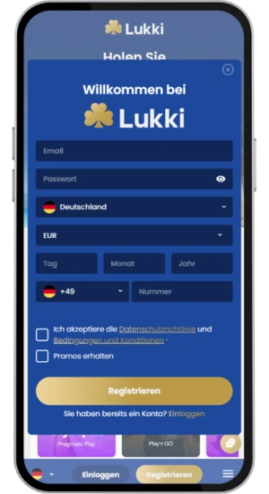 Casino-Registrierungsbildschirm