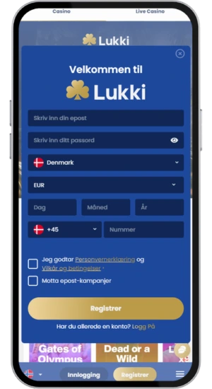 Registreringsformular på casino