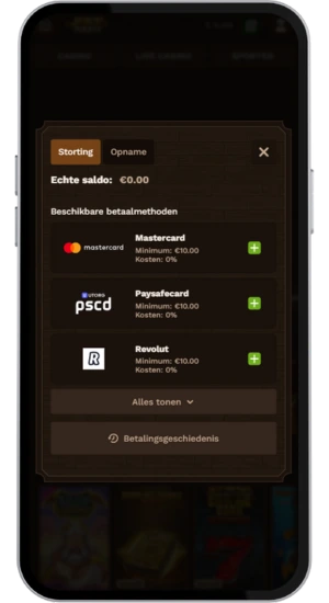 Stortingsbonus op casinoscherm