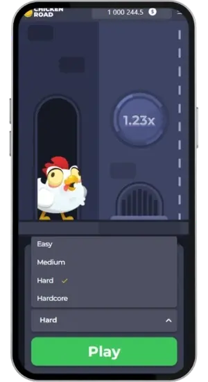 Chicken Road svarighetsval meny