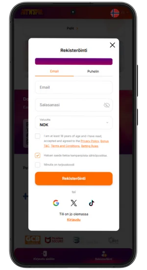 Start appen og registrer deg