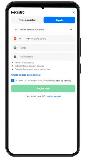 Abrir la app y registrarse