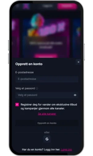 Casino registreringsskärm