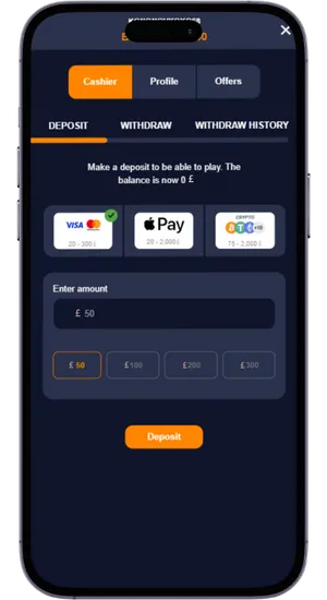 Casino deposit bonus screen