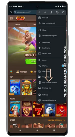 Apri il menu del browser