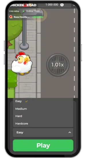 Sélection du niveau de difficulté dans Chicken Road 2