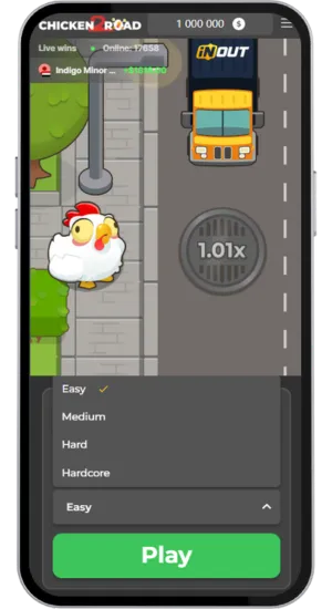 Velg vanskelighetsnivå i Chicken Road 2